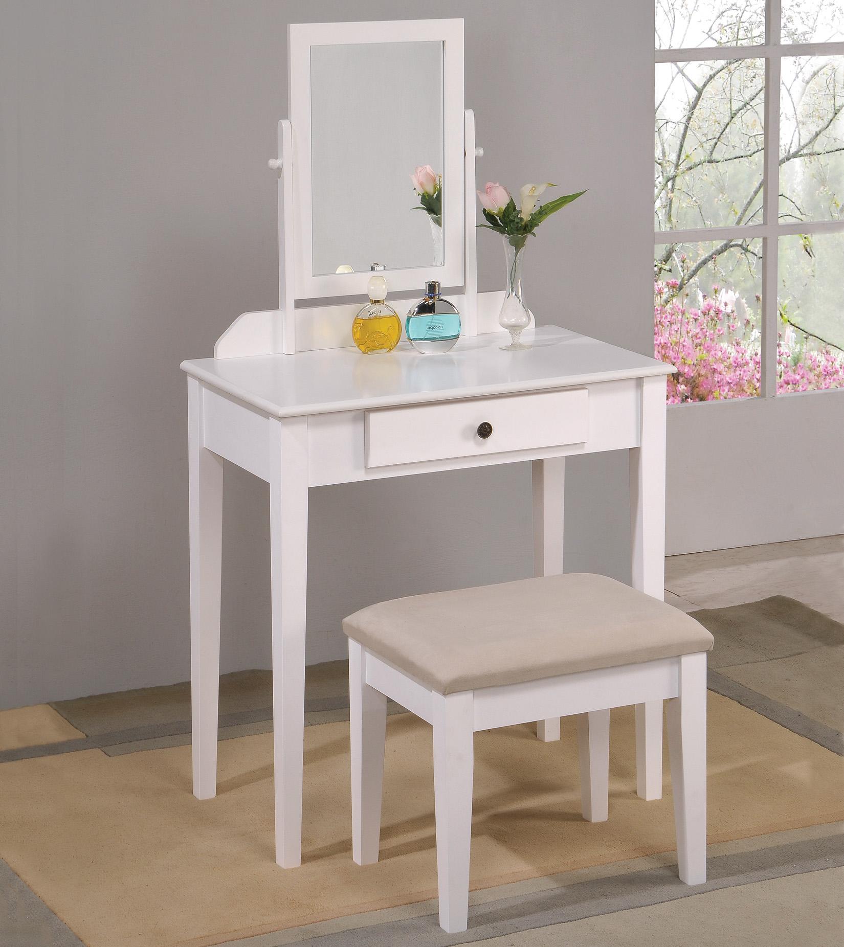Crown Mark Iris 2208SET WH Transitional Vanity Table Stool